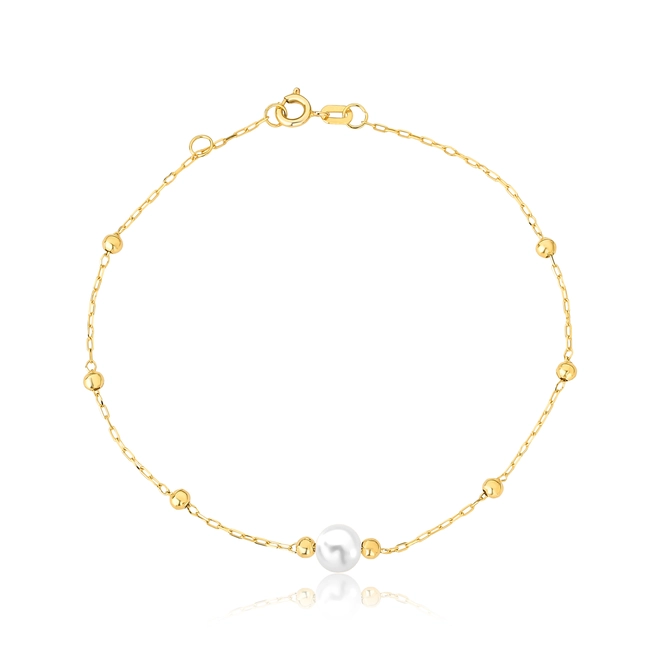 Pulseira de elos bolinhas polidas ouro 18k com Pérola 1