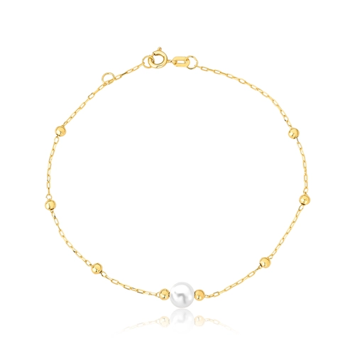 Pulseira de elos bolinhas polidas ouro 18k com Pérola