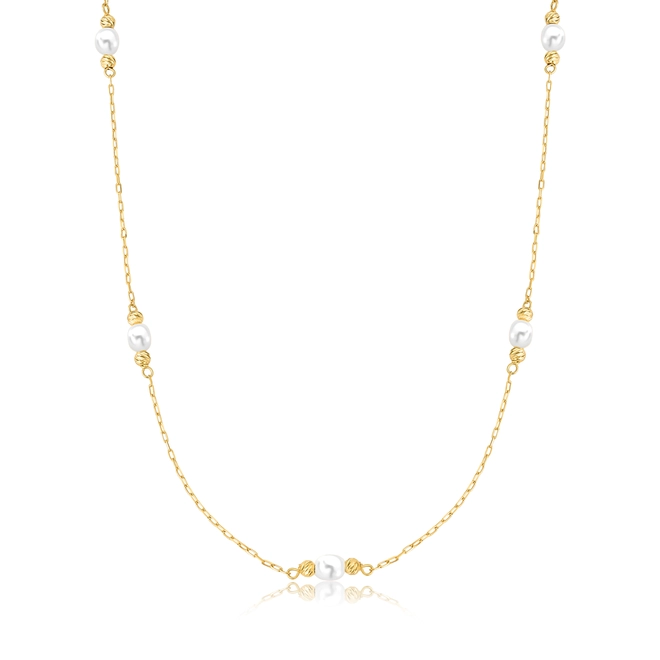 Gargantilha Choker de elos ouro 18k intercalada com bolinhas e Pérolas 1