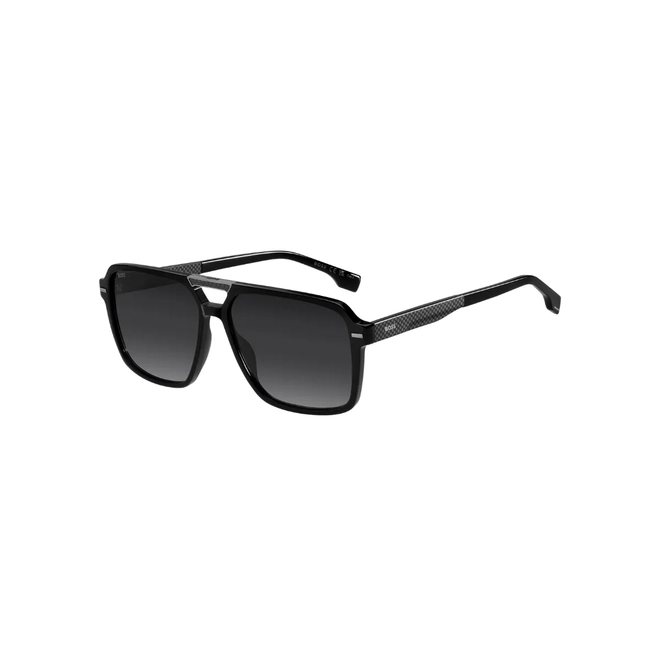 Óculos de Sol Hugo BOSS 1766/S 807 599O Acetato Preto com lentes na cor Cinza Degradê 1