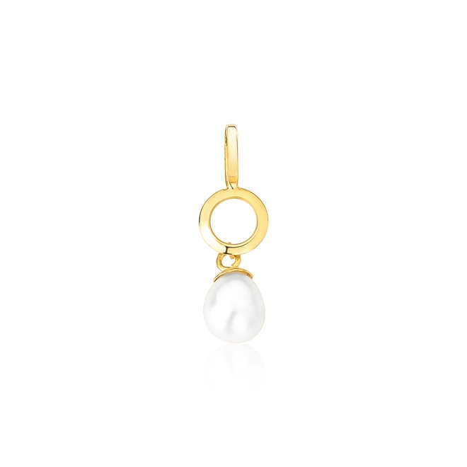 Pingente círculo vazado ouro 18k com gota de Pérola de arroz 1