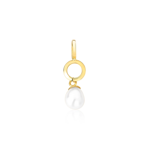 Pingente círculo vazado ouro 18k com gota de Pérola de arroz