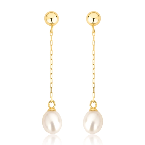 Brinco pingente meia bola ouro 18k corrente com gota Pérola de Arroz