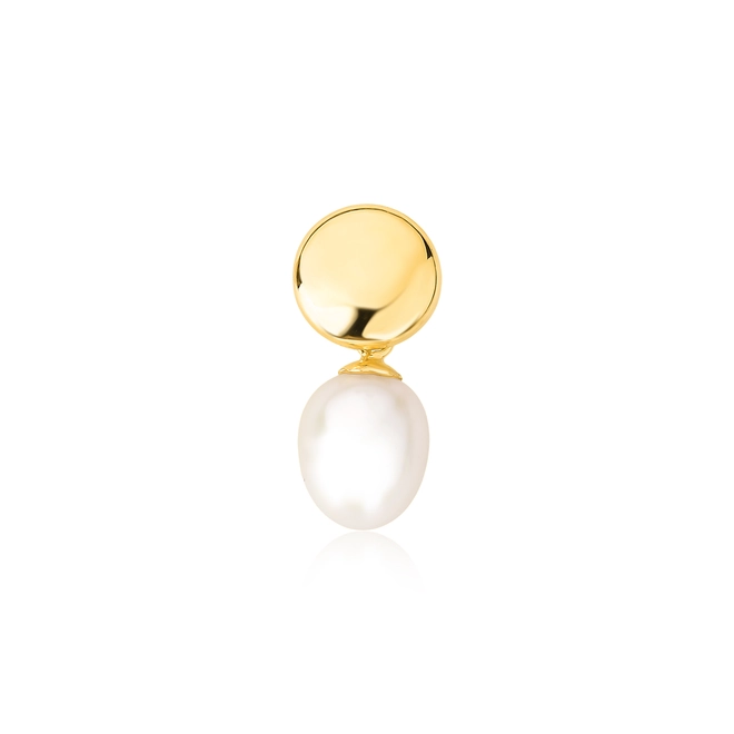 Pingente círculo liso polido ouro 18k com gota de Pérola de Arroz 1