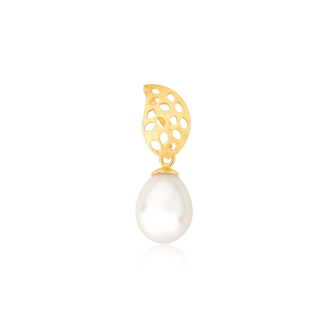Pingente folha vazada ouro 18k gota Pérola de Arroz 1