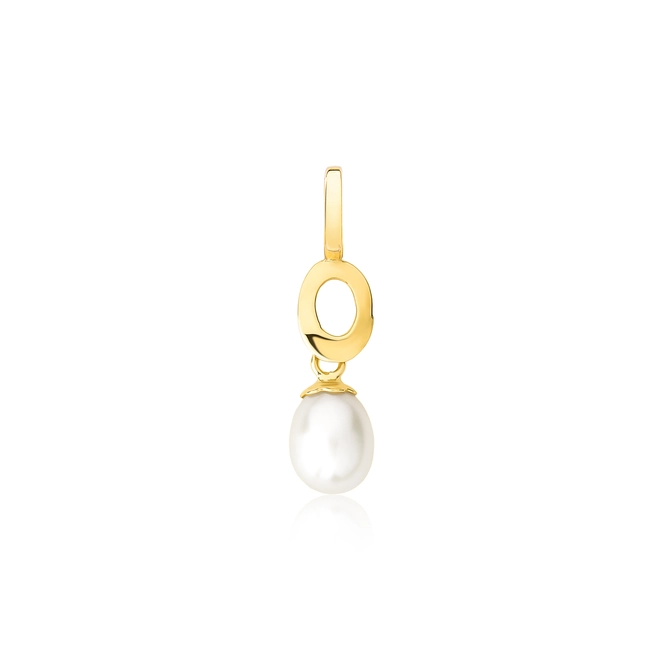Pingente oval vazado polido ouro 18k gota de Pérola de Arroz 1