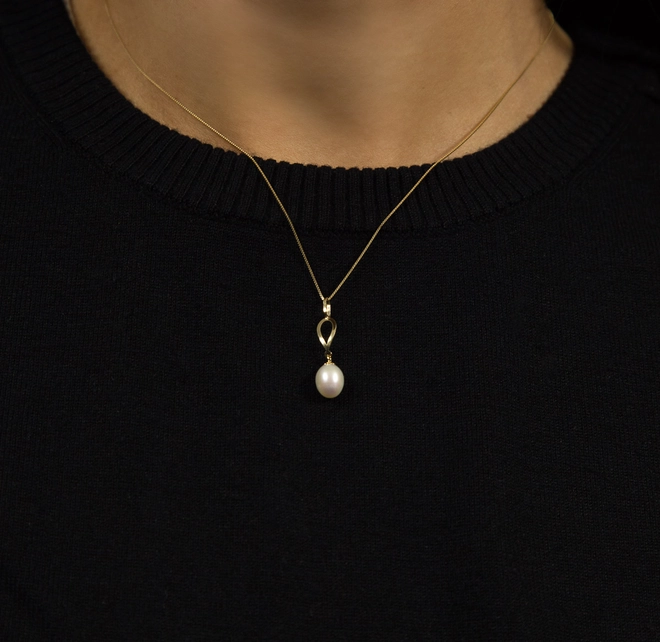 Pingente gota vazada ouro 18k com gota de Pérola de Arroz 2