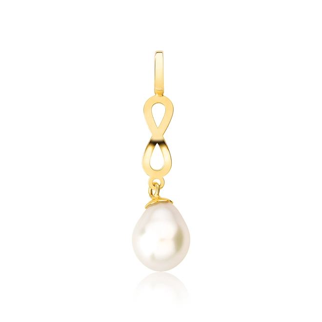 Pingente infinito vazado ouro 18k com gota Pérola de Arroz 1
