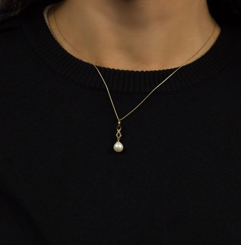 Pingente infinito vazado ouro 18k com gota Pérola de Arroz