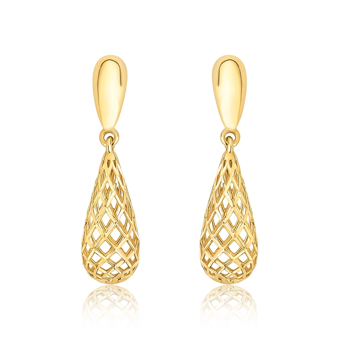 Brinco pingente gotas ouro 18k polida e telada 1