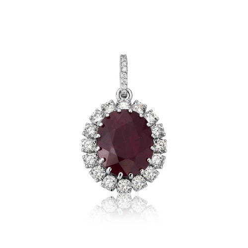 Pingente gema oval de Rubi ouro branco 18k com 80pts de Diamante