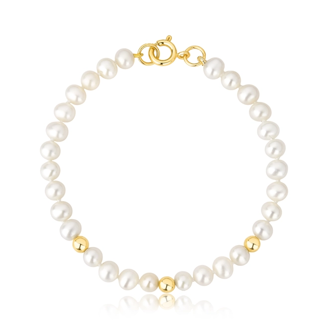 Pulseira de Pérola Batata ouro 18k intercaladas com bolinhas polidas 1