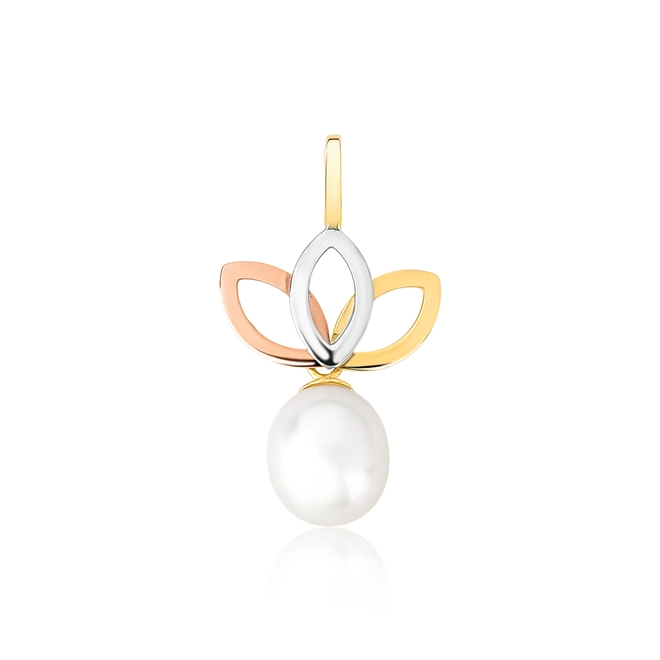 Pingente ramo ouro amarelo rosé e branco 18k gota Pérola de Arroz 1