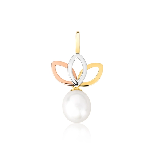 Pingente ramo ouro amarelo rosé e branco 18k gota Pérola de Arroz