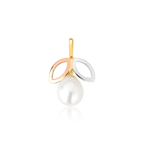 Pingente ramo ouro amarelo branco e rosé 18k gota Pérola de Arroz