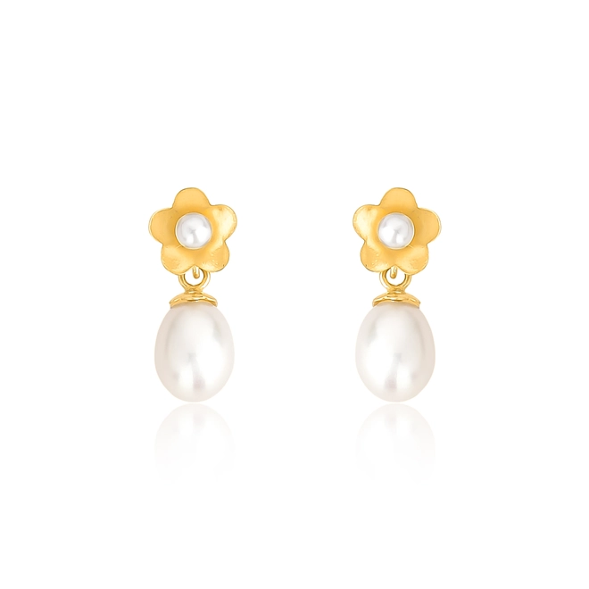 Brinco pingente flor ouro 18k gota de Pérola 1