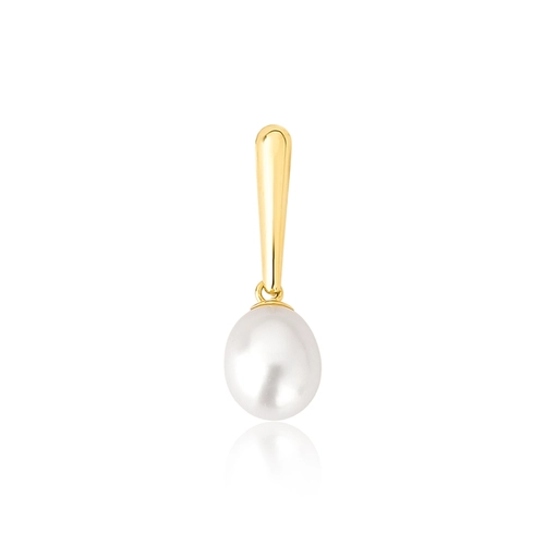 Pingente gota alongada lisa ouro 18k com gota de Pérola de Arroz
