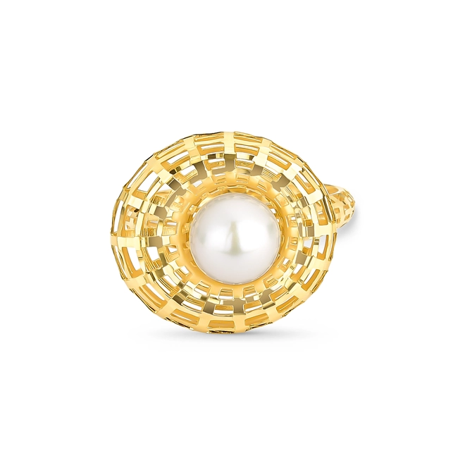Anel ninho telado diamantado ouro 18k com uma Pérola 4
