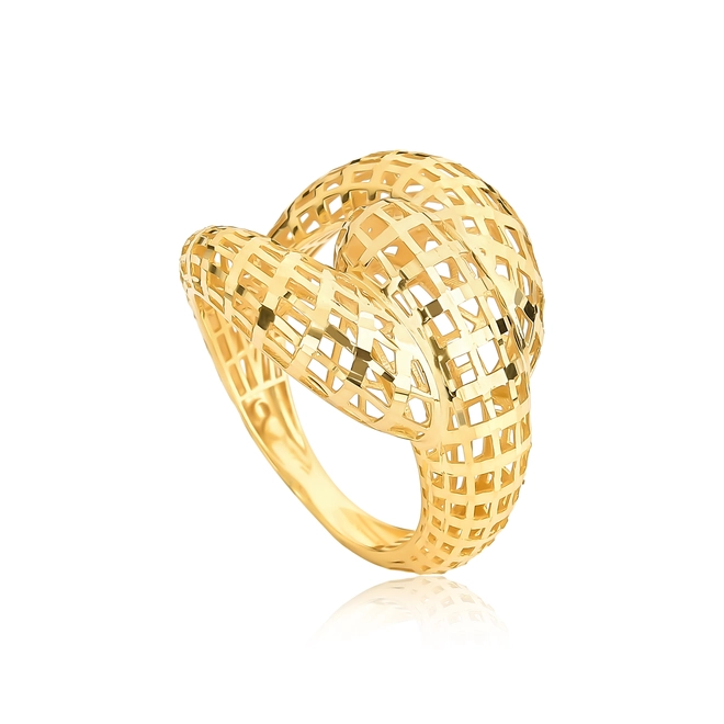Anel aros entrelaçados telados ouro 18k acabamento diamantado 1