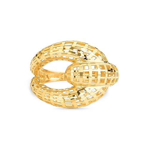Anel aros entrelaçados telados ouro 18k acabamento diamantado