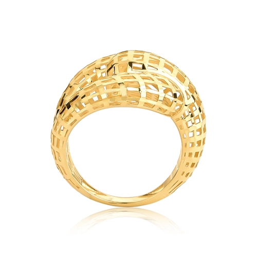 Anel aros entrelaçados telados ouro 18k acabamento diamantado