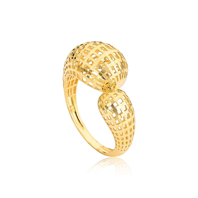 Anel aro gomos telados ouro 18k diamantados com forro interno 1