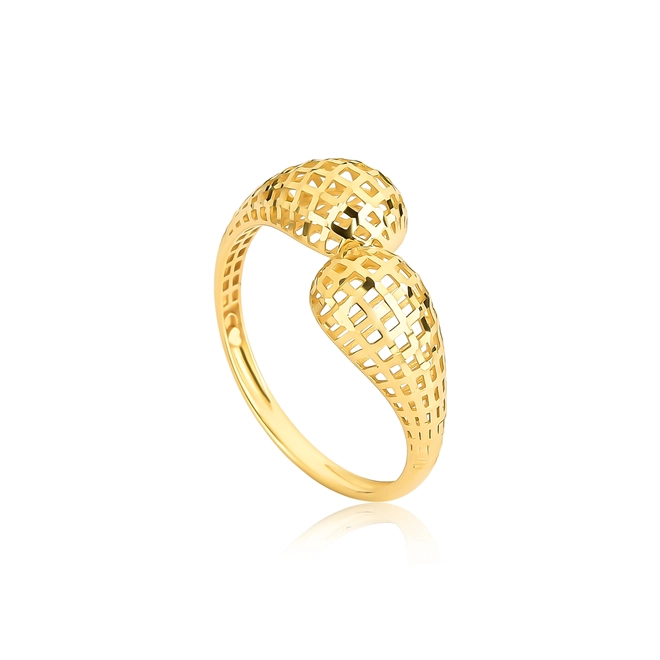 Anel aros gomos telados ouro 18k diamantado com forro interno 1