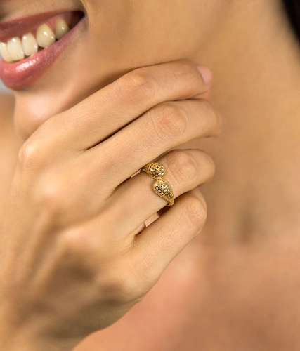 Anel aros gomos telados ouro 18k diamantado com forro interno