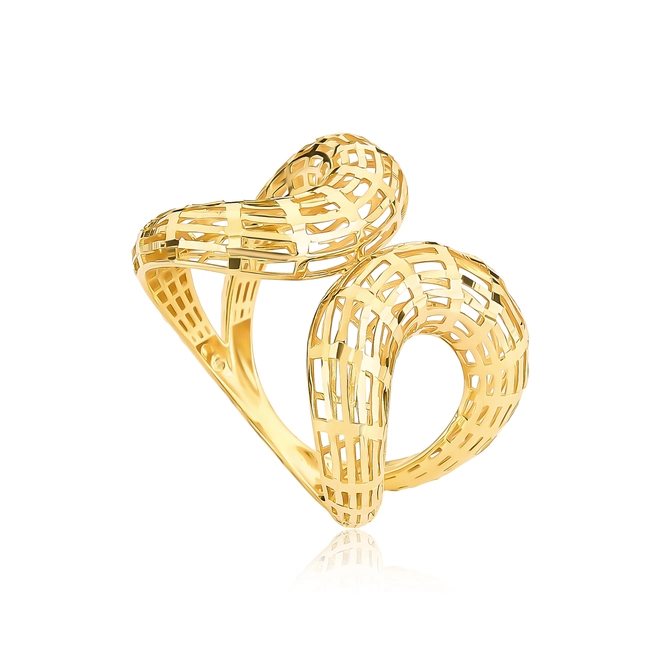 Anel aros curvas ligadas ouro 18k gomos telados diamantados 1