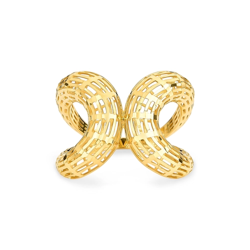 Anel aros curvas ligadas ouro 18k gomos telados diamantados