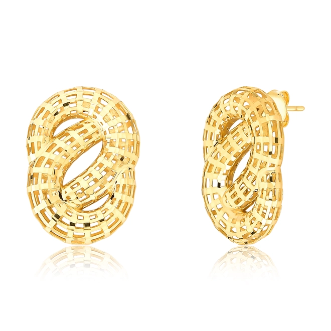 Brinco gomos telados diamantados ouro 18k curvas entrelaçadas 1