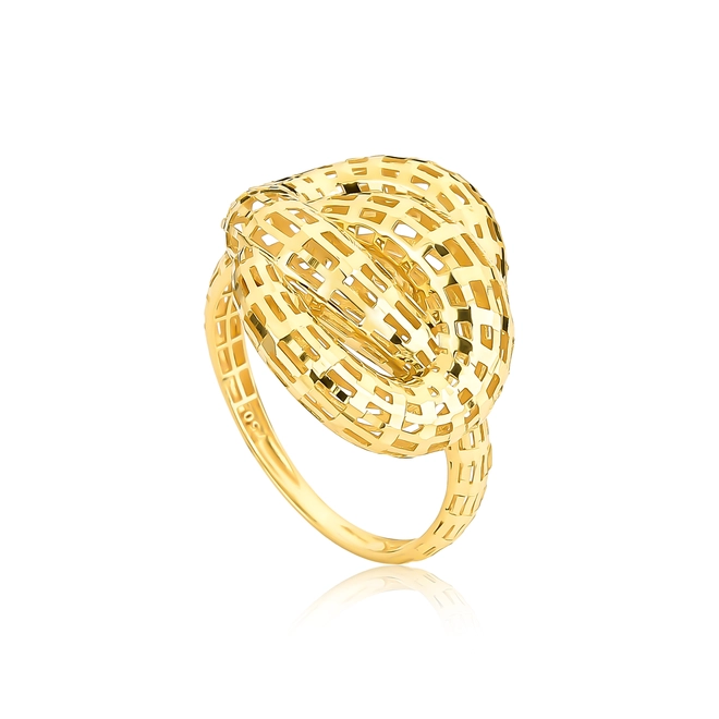 Anel aro gomos entrelaçados ouro 18k acabamento telado diamantado 1