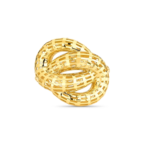 Anel aro gomos entrelaçados ouro 18k acabamento telado diamantado