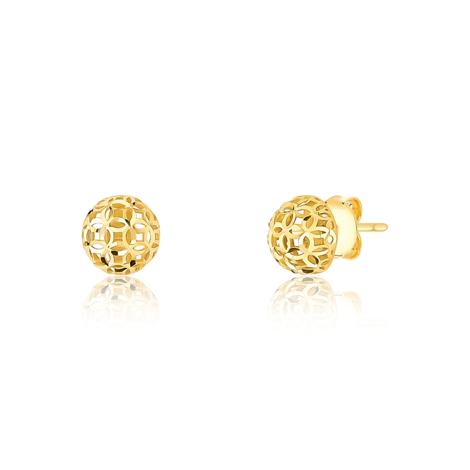Brinco Stud meia bola renda filigrana ouro 18k diamantada 1