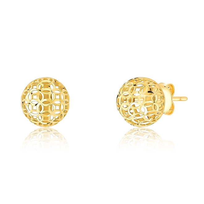 Brinco Stud bola renda filigrana ouro 18k diamantada 1