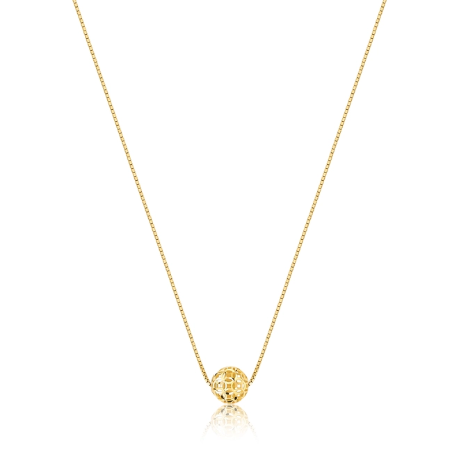 Gargantilha veneziana ouro 18k com pingente bola renda filigrana diamantada 1