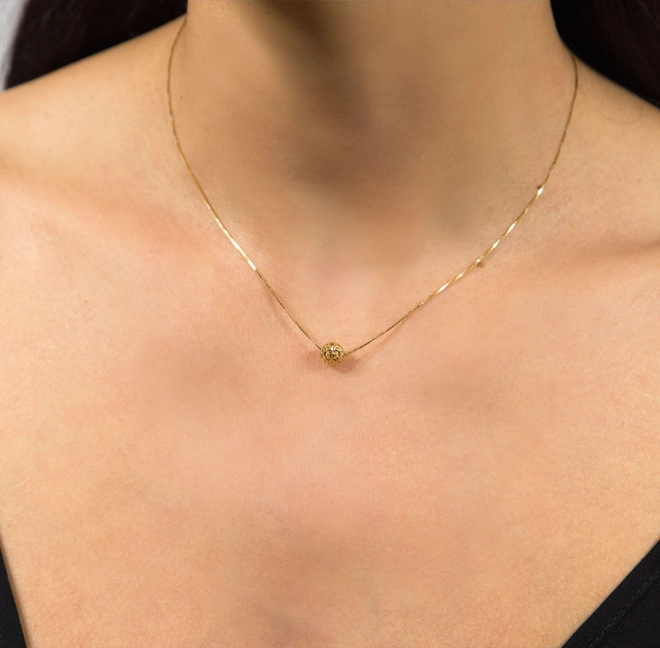 Gargantilha veneziana ouro 18k com pingente bola renda filigrana diamantada 2