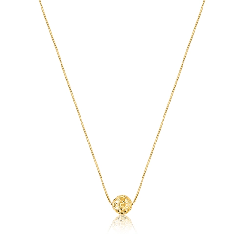 Gargantilha veneziana ouro 18k com pingente bola renda filigrana diamantada