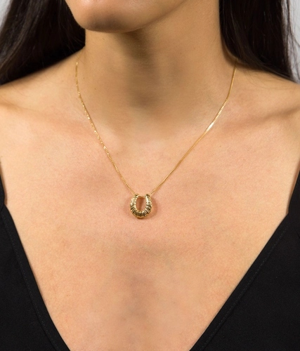 Pingente ferradura ouro 18k acabamento telada e diamantada