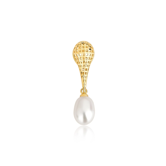 Pingente gota telada diamantada ouro 18k com gota de Pérola 1