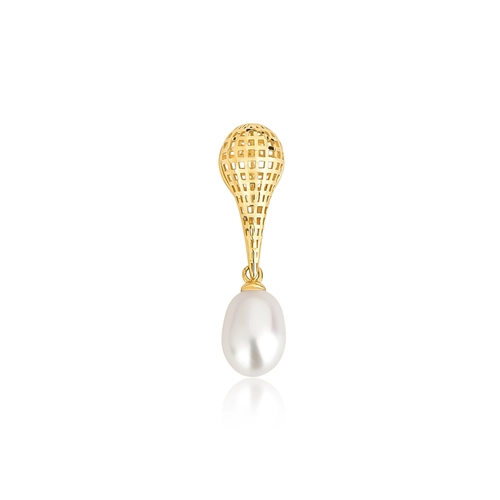 Pingente gota telada diamantada ouro 18k com gota de Pérola