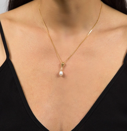 Pingente gota telada diamantada ouro 18k com gota de Pérola