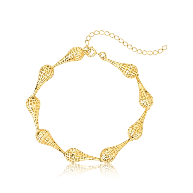 Pulseira gotas alongadas interligadas ouro 18k teladas diamantadas 1
