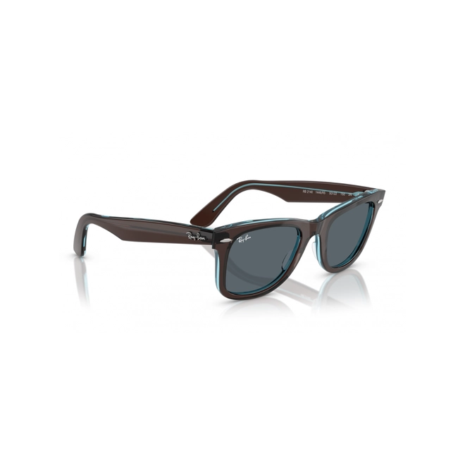 Óculos de Sol Ray-Ban Wayfarer 0RB2140 1446R550 Acetato Marrom e Azul Transparente com lentes na cor Azul 3