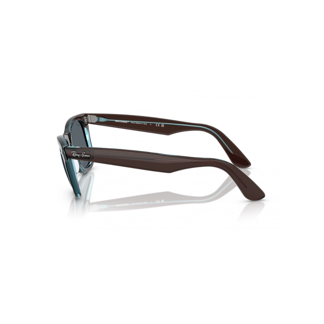 Óculos de Sol Ray-Ban Wayfarer 0RB2140 1446R550 Acetato Marrom e Azul Transparente com lentes na cor Azul 4