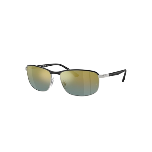 Óculos de Sol Ray-Ban 0RB3671CH 9144J060 Metal Preto e Prata com lentes na cor Dourado Espelhado Degradê
