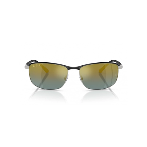 Óculos de Sol Ray-Ban 0RB3671CH 9144J060 Metal Preto e Prata com lentes na cor Dourado Espelhado Degradê