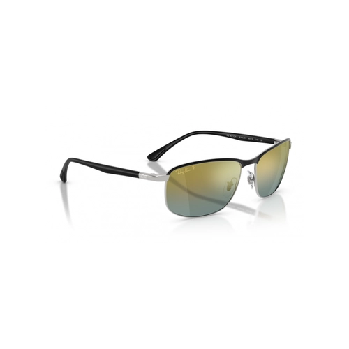 Óculos de Sol Ray-Ban 0RB3671CH 9144J060 Metal Preto e Prata com lentes na cor Dourado Espelhado Degradê