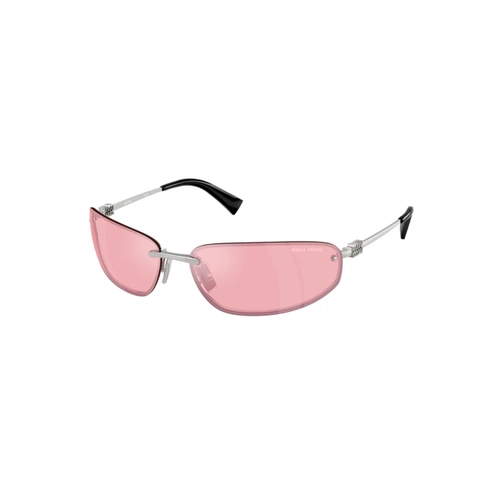 Óculos de Sol Miu Miu 0MU A50S 1BC70J68 Metal Prata com lentes na cor Rosa Espelhado