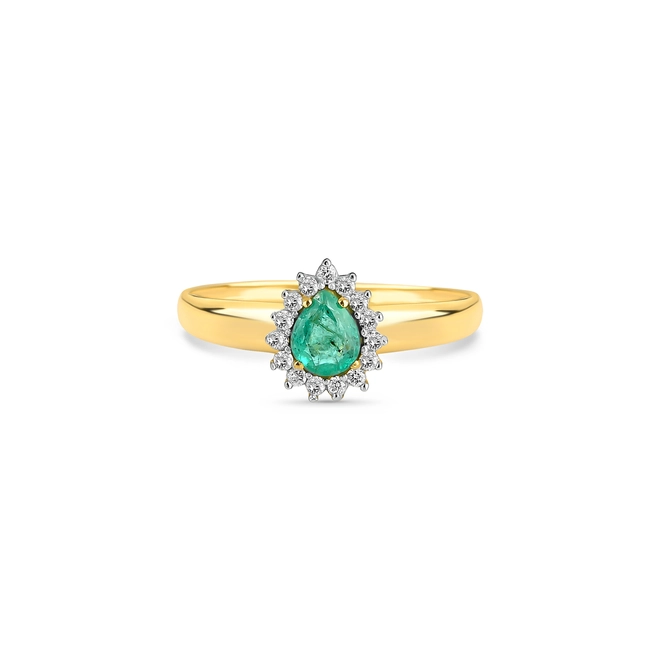 Anel Laurel gota de Esmeralda ouro 18k contorno 9pts de Diamantes 3